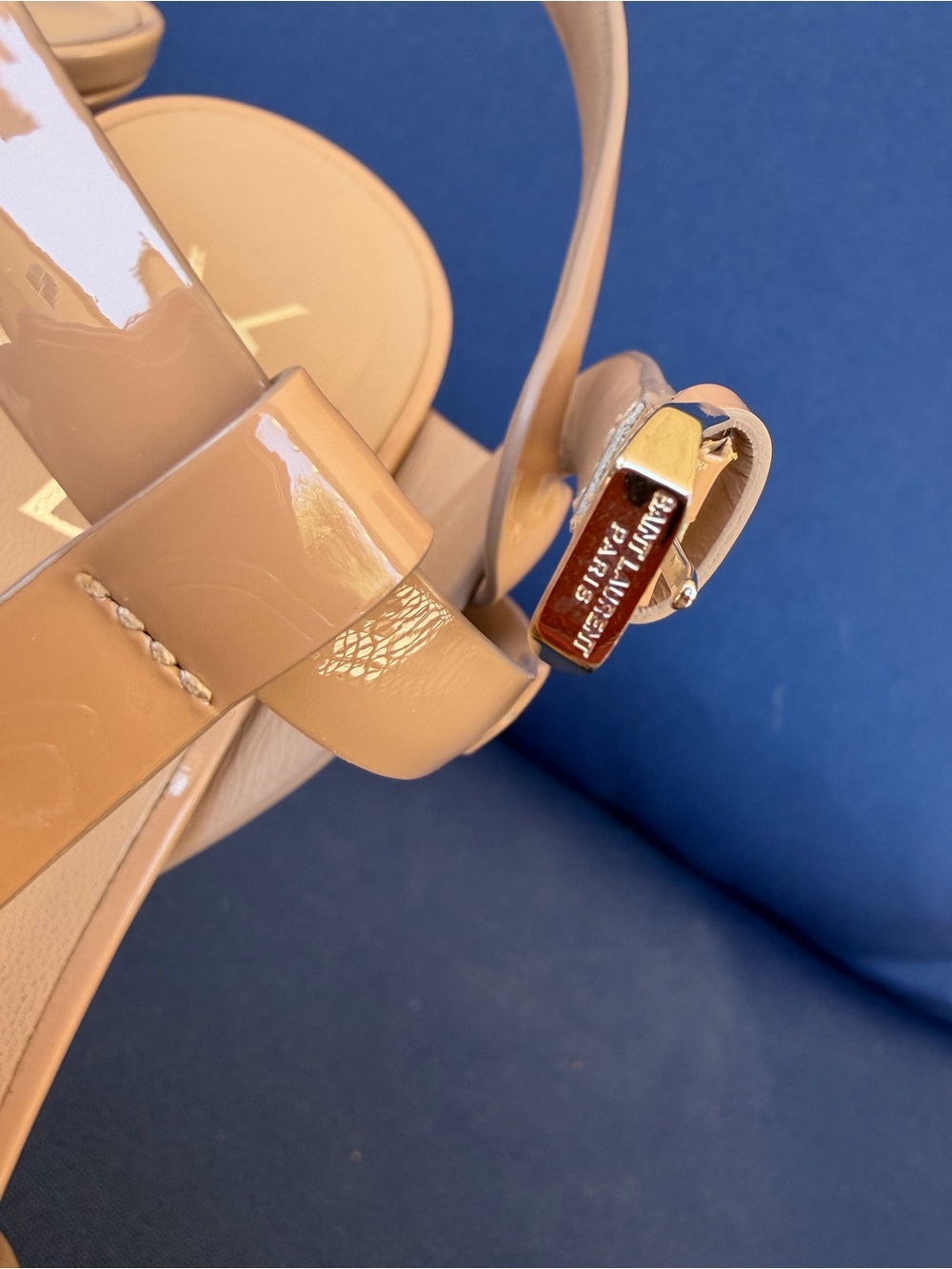 Saint Laurent Tribute 105 Nude Patent Leather Platform Sandal Heels YSL Size 41 - Picture 3 of 16